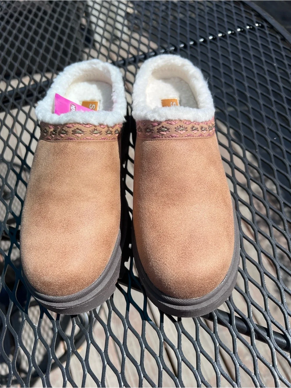 Skechers Brown Faux-Suede Slip-On Clogs with White Sherpa Trim - Picture 4 of 14